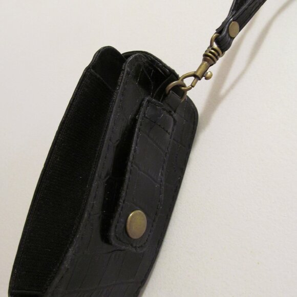 Liz Claiborne Purse Black Faux Croc Leather Bow Tassel w Bonus Cell Phone Holder - Picture 11 of 12